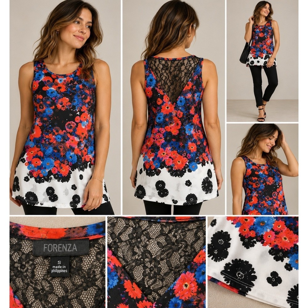 Forenza Floral Tunic Women Small Multicolor Excellent Romantic Indie Sleaze Lace